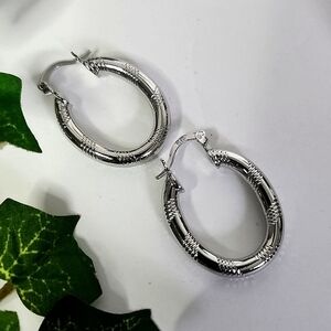 Silver Oblong Hoop Earrings